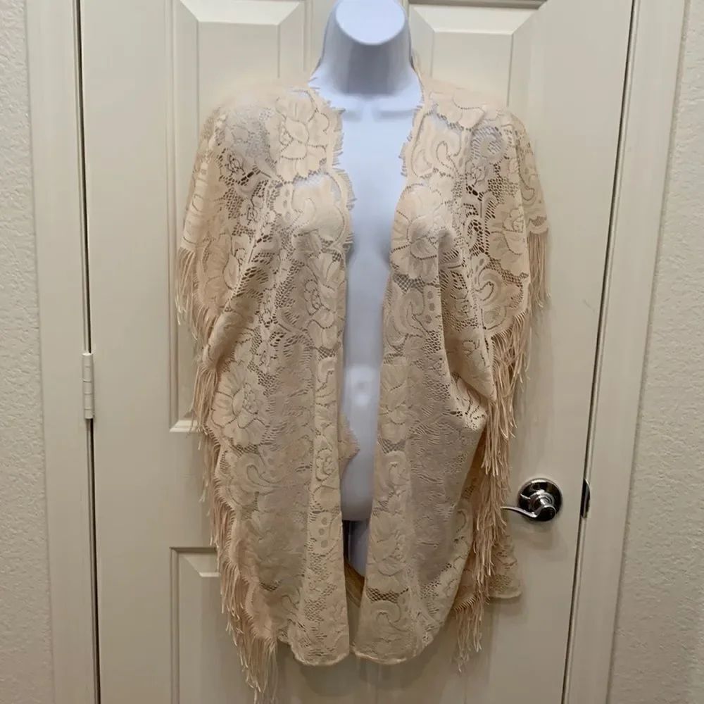 Coco + Jaimeson One Size Woman’s Dress Pool Cover Up Unfinished Hem fringe Beige